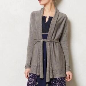 Anthropologie Knitted and Knotted Grey Wool Cosette Tie Cardigan  Size XS